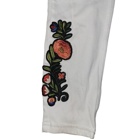 White Skinny Pants With Floral Embroidery Utopia M Cotton/Polyester/Spandex Blen - Picture 2 of 6